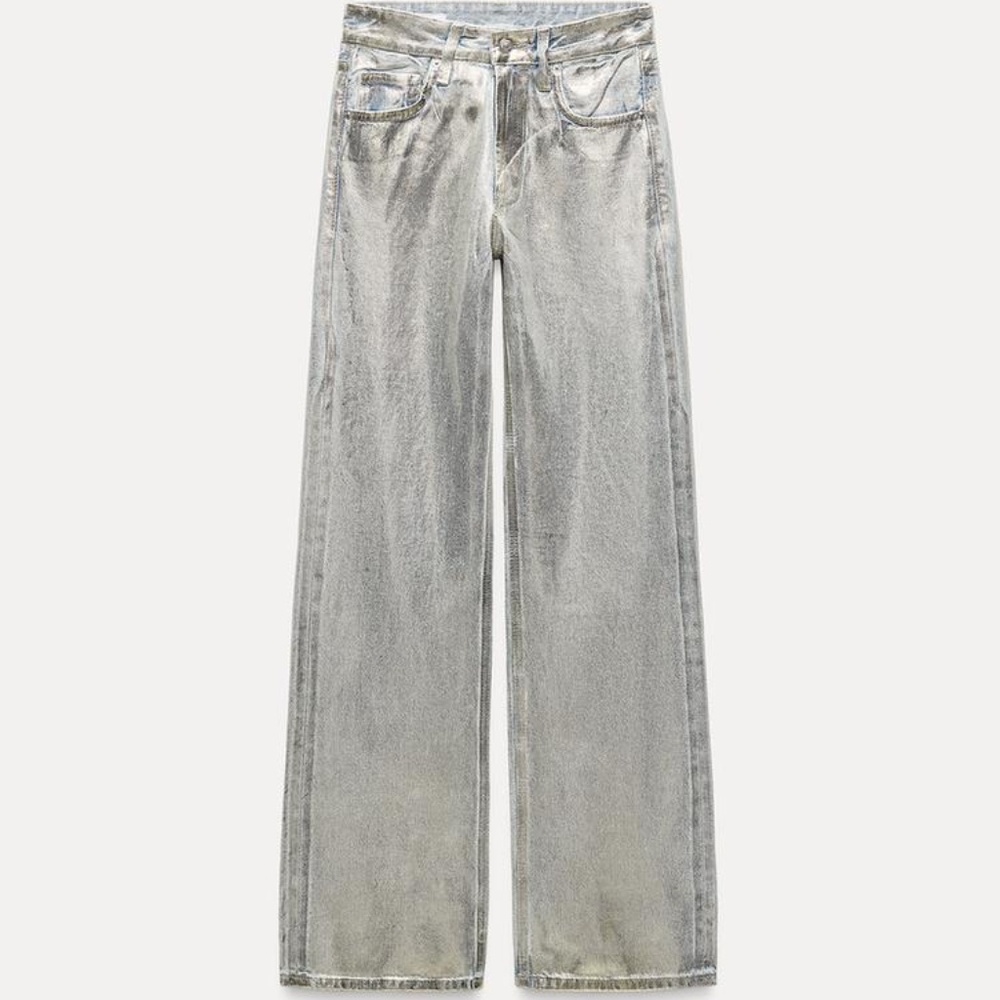 Zara MID WAIST TRF WIDE LEG FOIL JEANS